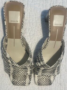 Dolce Vita Women's Snake-Print Square-Toe Mules in Black and White